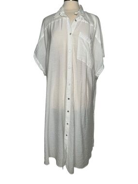 Free People Made In Philadelpia White Buttondown Sheer Dress Cover Up M/L